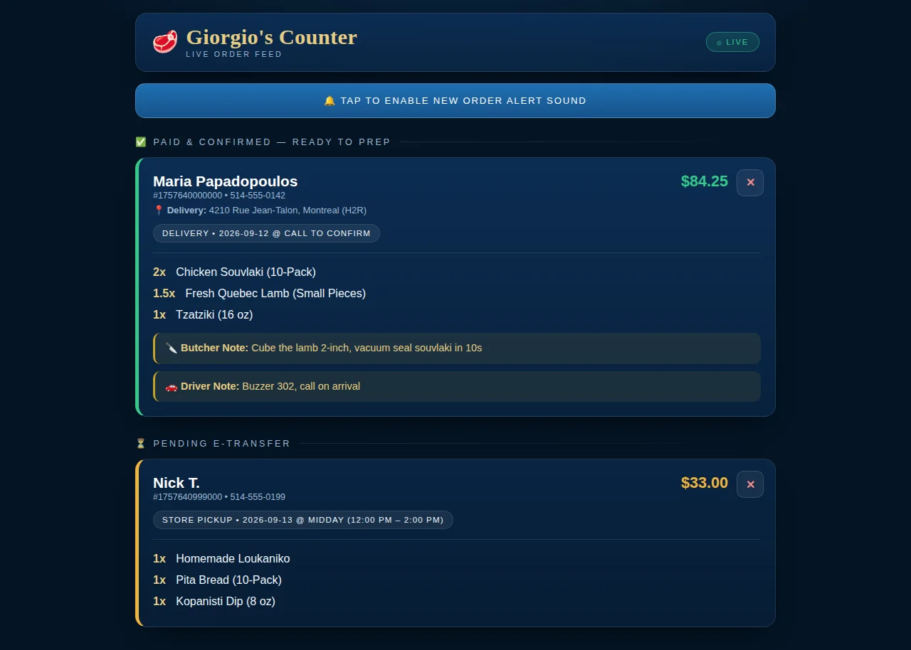 Écran de commandes au comptoir sur tablette